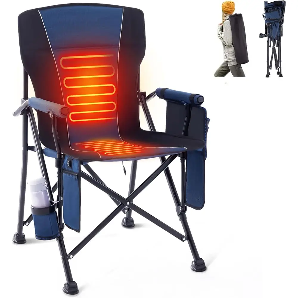 

Heated Camping Chair Portable For Outdoor Sports Heavy Duty Heated Folding Lawn Chair Support 400Lbs, Collapsible Heated Seat
