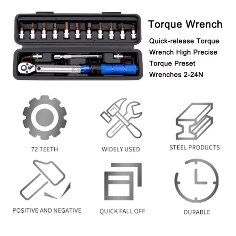 Torque adjustable 1/4-inch ratchet wrench, quick-release torque wrench repair tool, high-precision torque preset wrench 2-24N