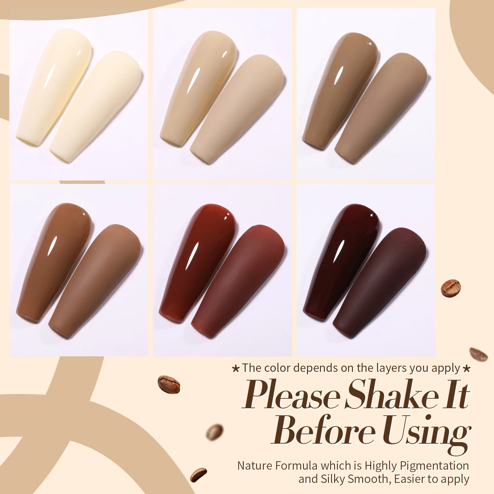 BORN PRETTY 7ml Coffee Gel Nail Polish Set 6pcs/set with Gift Box and Suitable For Home Nail Salon For Christmas Manicure