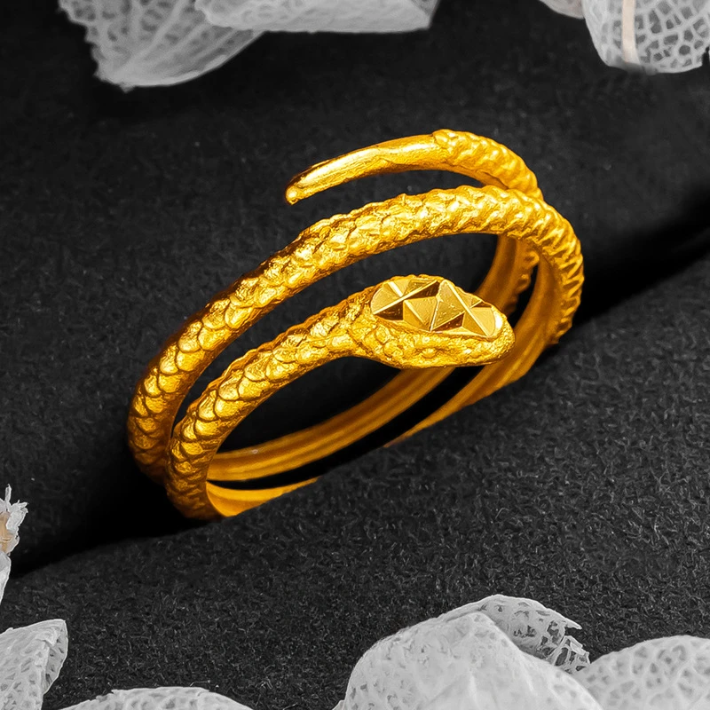 Real 18kt Gold Color Spirit Snake Wrapped Ring for Women Classic Texture Serpentine Ring  Not Fade Never Jewelry Ring Gifts