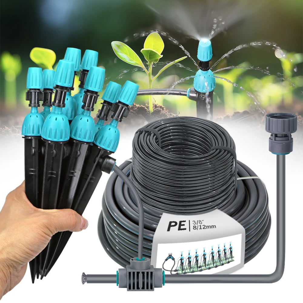 N166V Customizable Irrigation System with PE Tubing 360° Adjustable Spray Mist Quick-Connect Kits & Accessories Garden Watering