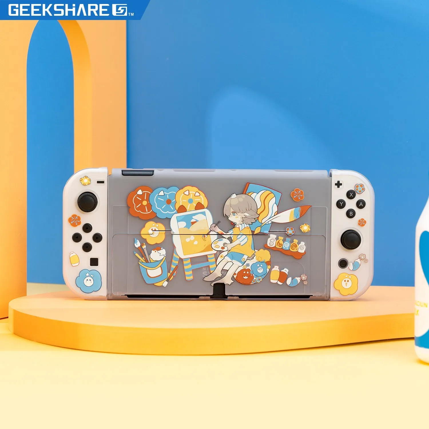 GeekShare-만화 닌텐도 스위치 OLED 보호 쉘, 포레스트 엘프 카와이 케이스, 스위치 OLED 분할 조이 콘 커버 PC 하드 케이스