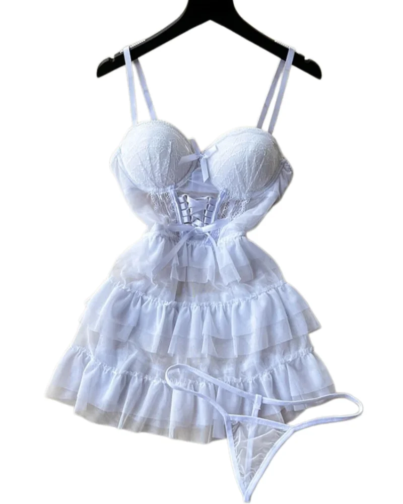 

Woman Fashion Comfortable Mesh Underwear Sexy Lace Up Backless Cake Bodycon Lingerie Thongs Lace Sheer Erotic Sexy Lingerie