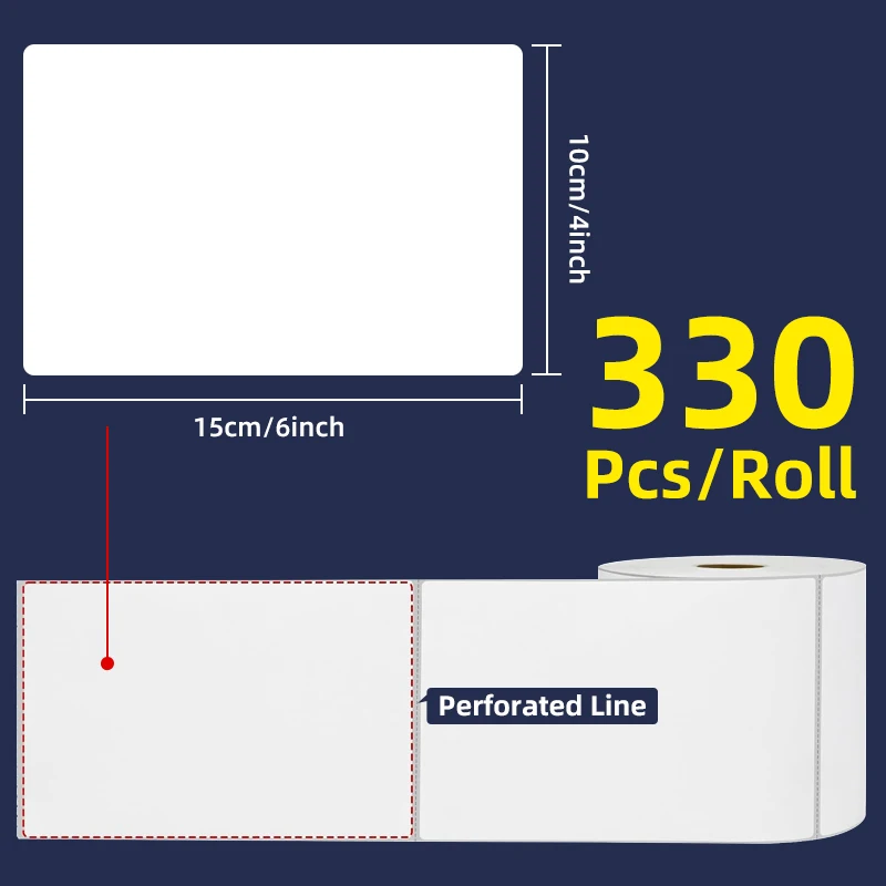 1 Roll of 100X150Mm Thermal Label Stickers, 4X6 Inch, 330 Sheets Per Roll, Suitable for Express Delivery, Address Mailing, Warehousing, and Office Use