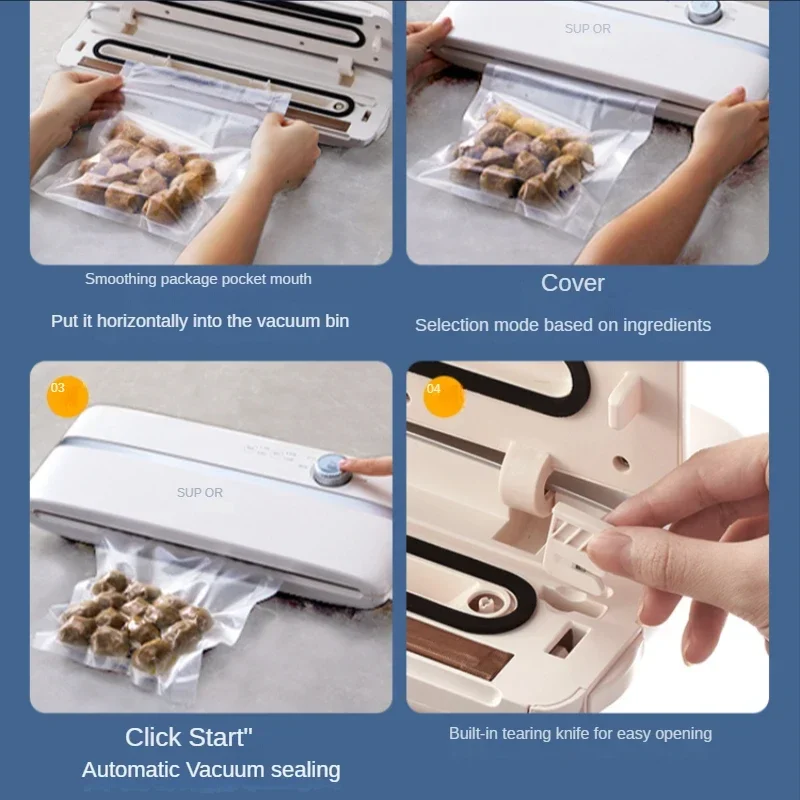 Máquina de embalagem de alimentos doméstica pequena a vácuo, selagem de plástico evacuado, preservação seca e úmida