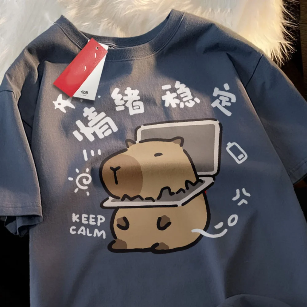 بلوزة صيفية فضفاضة كبيرة الحجم بطبعة كابيبالا بأكمام قصيرة - كاجوال، متعددة الاستخدامات، ملابس صيفية عصرية، مقاس مريح، طراز للجنسين