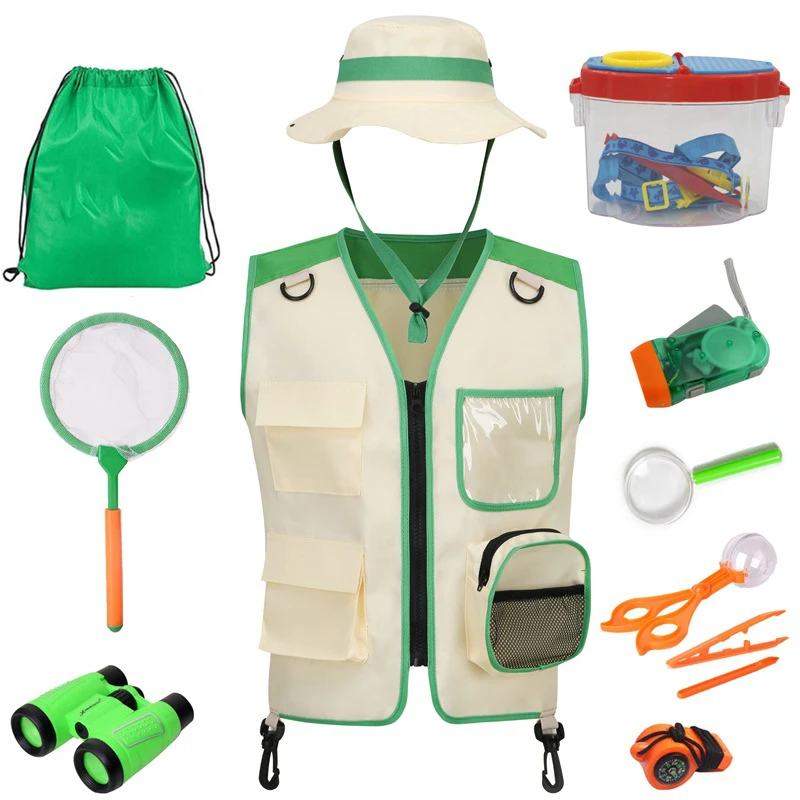 

Outdoor Kids Adventure Suit Costume Camping Vests with Hat for Children Insect Catching Set Play Cosplay Biologist Outfit 2025