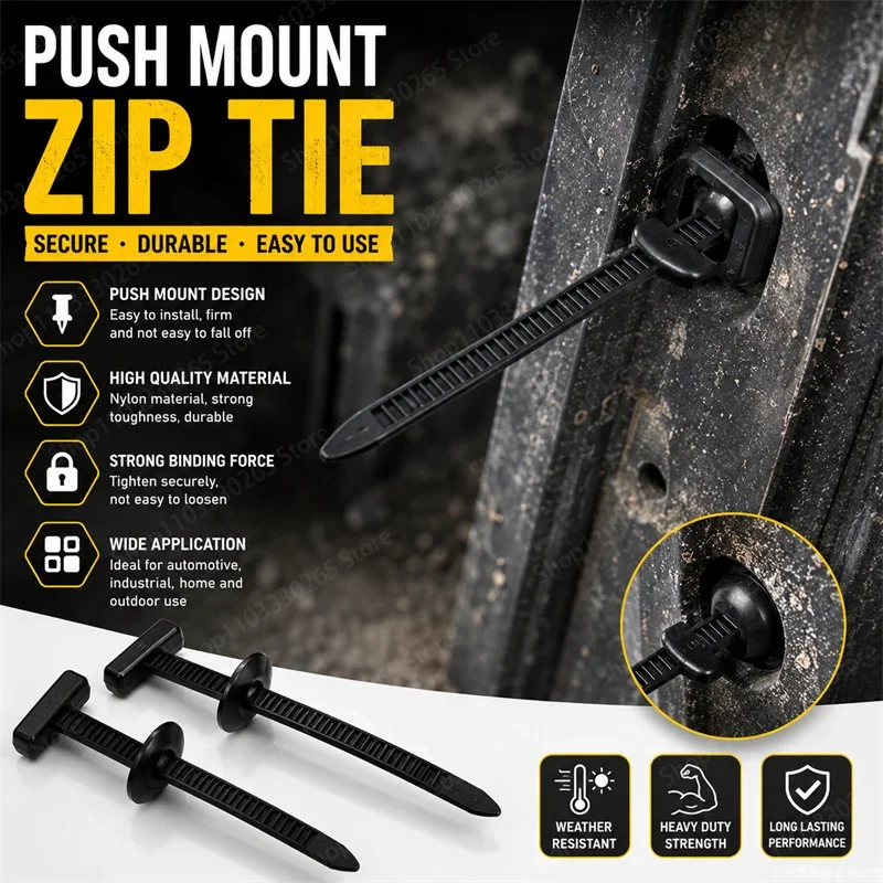 Car push on cable ties, durable nylon self-locking clips, easy to install rivet straps