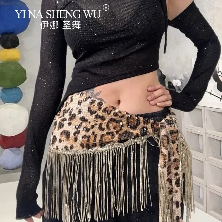 Bauchtanz-Hüfttuch mit Leopardenmuster und Quasten, Taillengürtel für Frauen, Jazz-Tanzgürtel, Tanz-Accessoires, Orientalisches Tanz-Hüfttuch