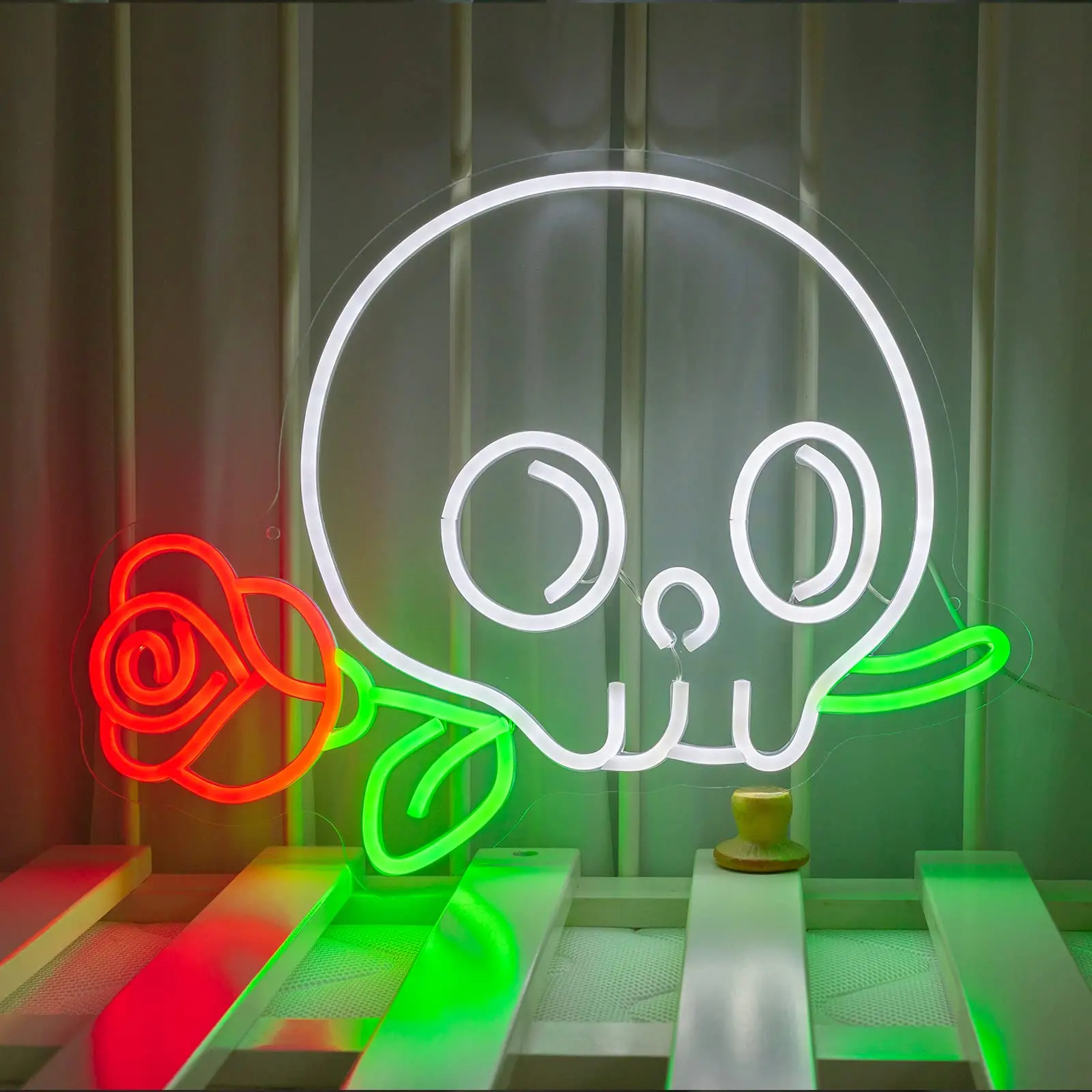 Skull Neon Signs Skeleton Flower Neon Light LED Neon Light Sign Ghost Wall Night Lights Cool Neon Sign Decor for Room Bedroom