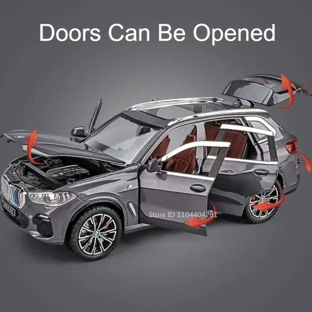1:24 X5 7 لعبة مجسمة مصغرة دييكاست سيارة مصنوعة من خليط معدني 6 أبواب مفتوحة ضوء الصوت التراجع مجموعة المركبات من نماذج محاكاة