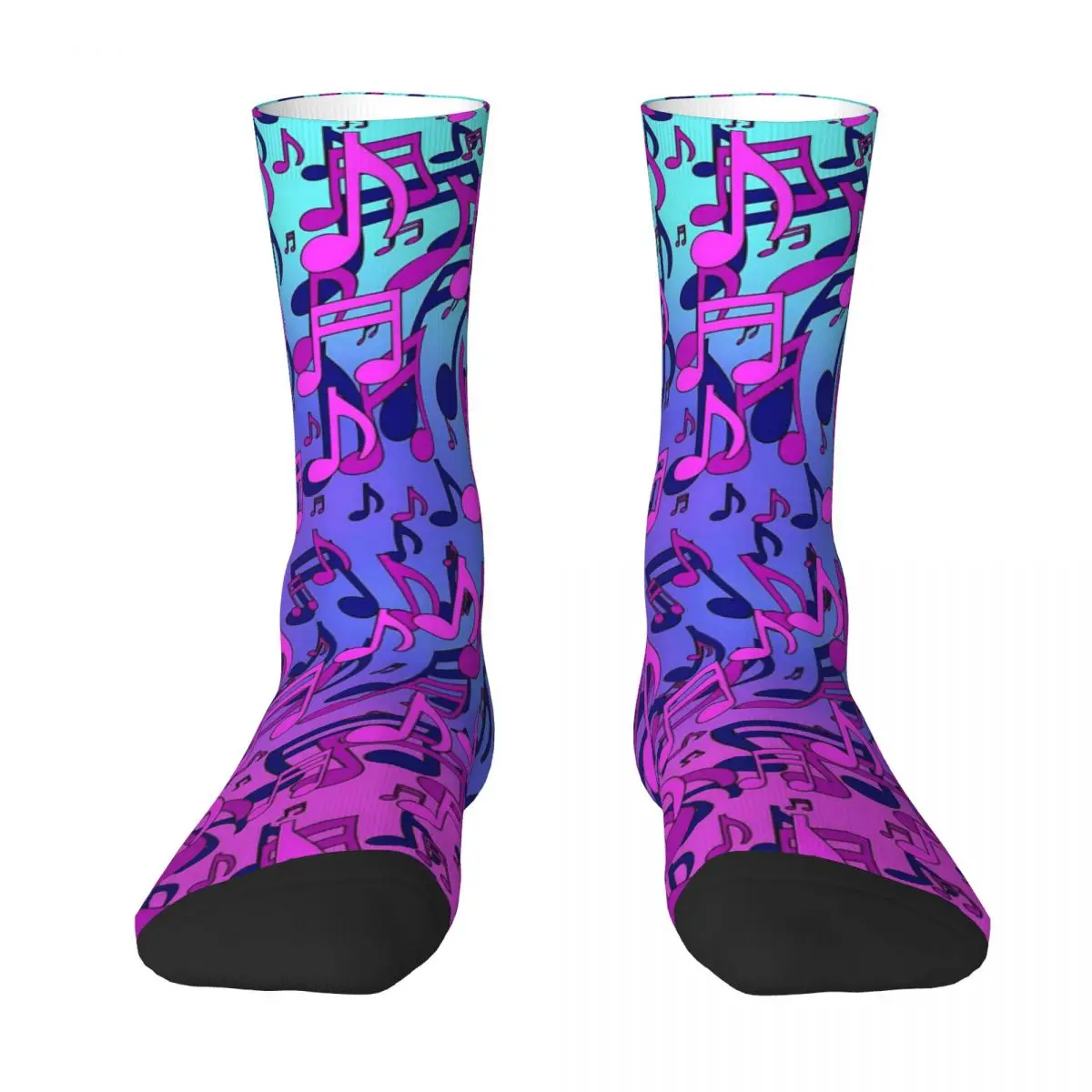 Music Notes Socks Pink Purple Ombre Vintage Stockings Autumn Non Slip Women Socks Medium Soft Custom Running Sports Socks