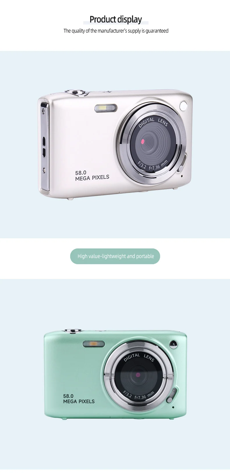 Kamera Digital HD 58 Megapiksel Layar 2,88 Inci untuk Pelajar, Tingkat Pemula, Multi-Warna, CCD, Kamera Digital Portabel Terjangkau