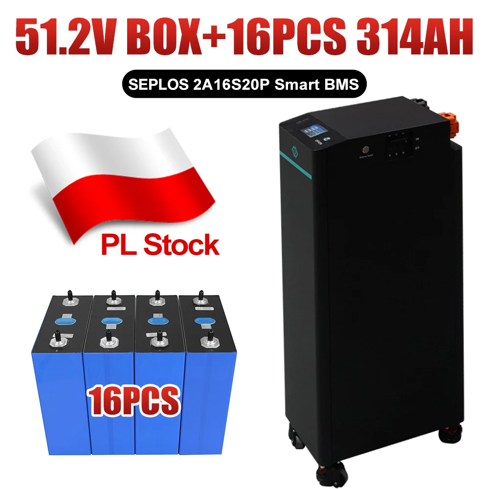 Seplos V4 DIY Batterij Kits Met 16PCS EVE314 51.2V 314Ah MB31 Lifepo4 Batterij 250A DC Breaker voor Thuis Energieopslagsysteem
