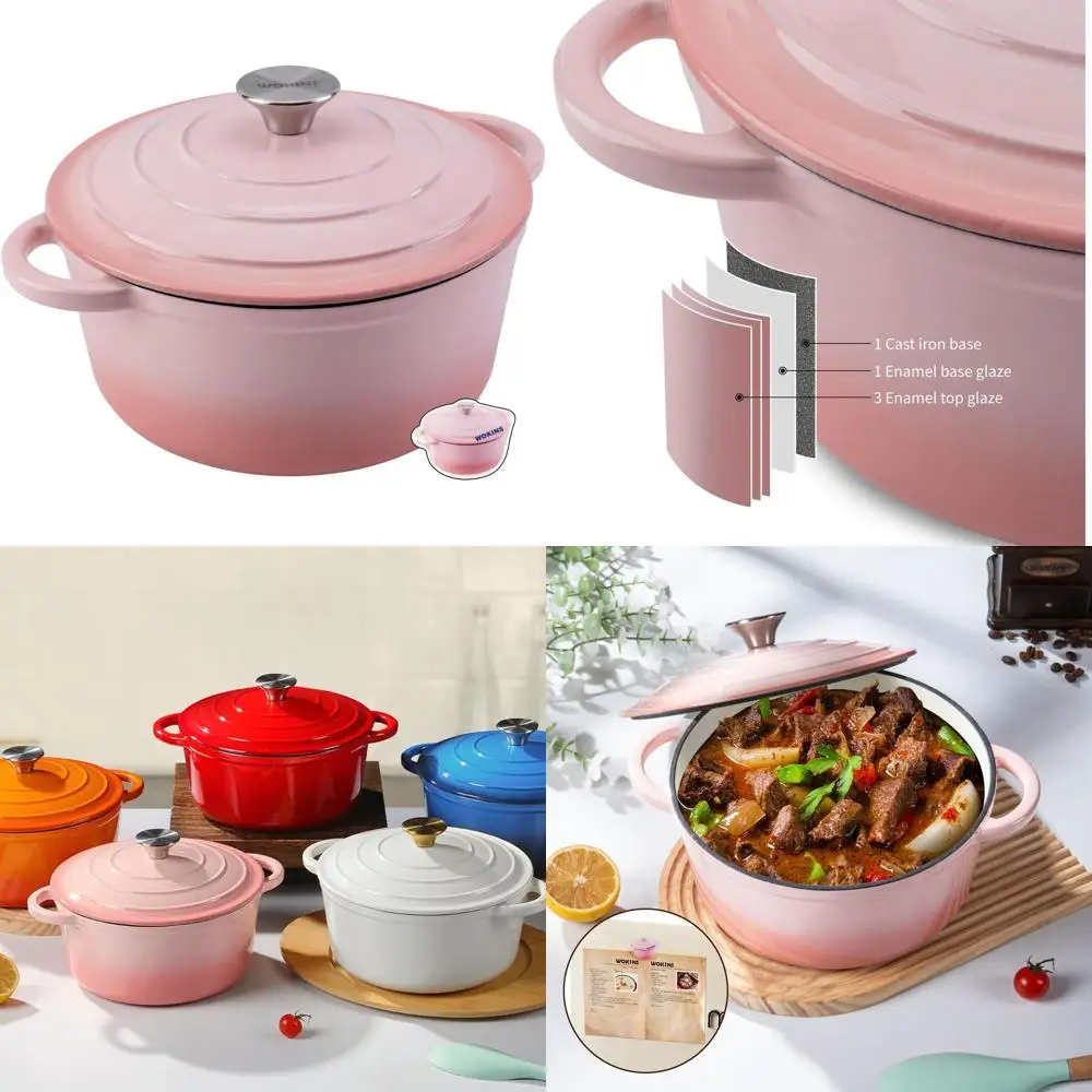 

Сверхмощный чугунный голландский горшок с розовой эмалью и крышкой, 7QT, безопасный для духовки до 500 ° F, идеально подходит для выпечки хлеба, плескивания, раковины, R