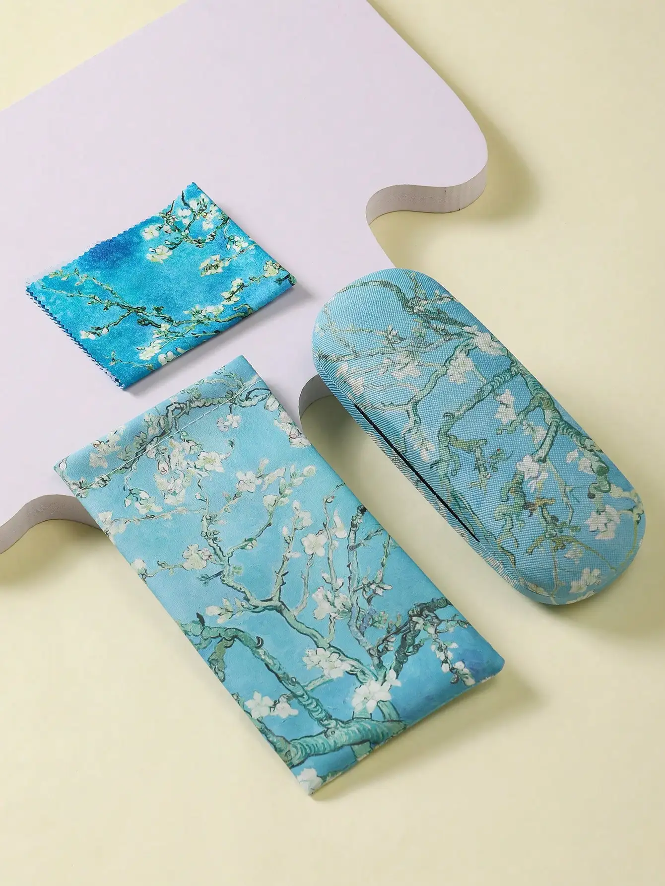 1 قطعة حافظة نظارات ونظارات Pouth Pritednd فنسنت فان جوخ أزهار اللوز الحاضر تنظيف الملابس علبة مشهد خفيفة الوزن #6