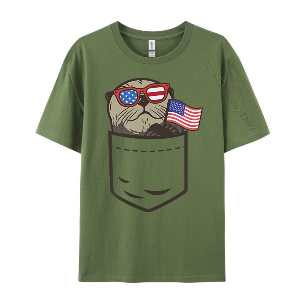 

Patriot Pocket Sea Otter Cute Usa Flag Animal 4th Of July Designer Clothes Men Couples Fall Luxury T-Shirt Happy New Years