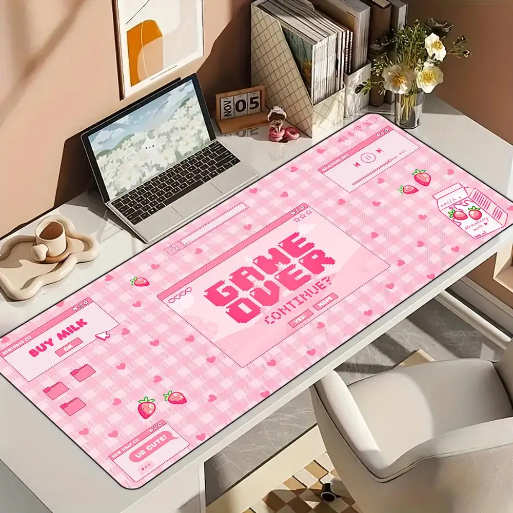 

Pink kawaii E-sports Gaming Mouse Pad Desk mat with stitched edges Natural rubber base maus pad suitable for office and gaming