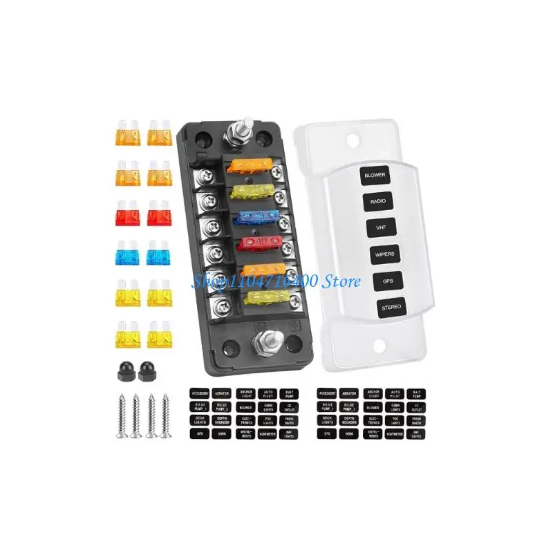 

y1gd 6 Way Fuses Distribution Block Steel Mounting Hardware Brass Fuses Panel for Car