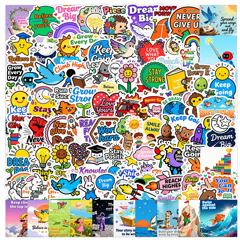 100PCS Motivational Cartoon Stickers Waterproof Graffiti Decals Scooter Laptop Luggage Guitar Helmet Skateboard Kids Toy Gifts