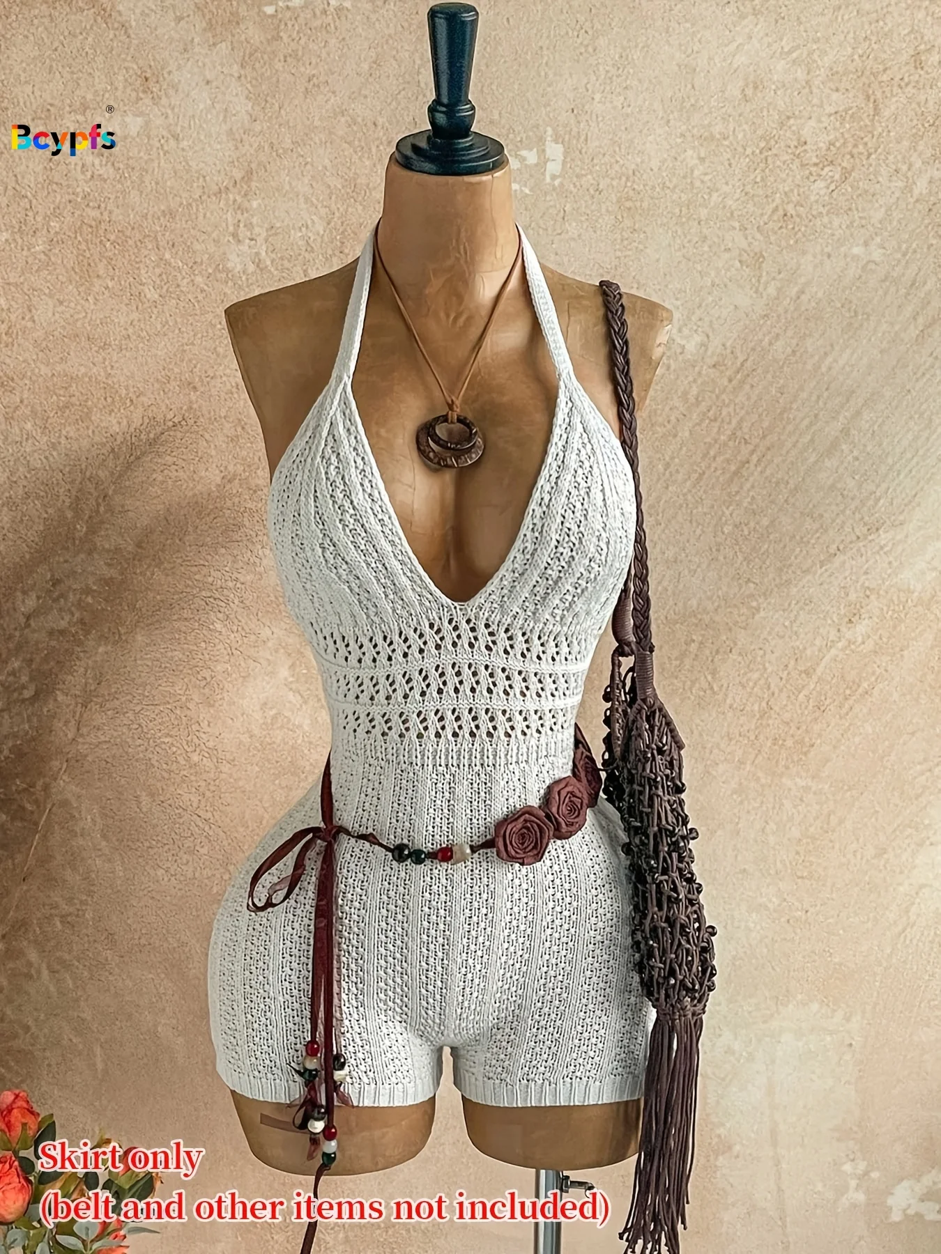 

Женский вязаный комбинезон-халтер 2026 года, белый, с вырезами, без спинки, облегающий, для пляжного отдыха и летних фестивалей