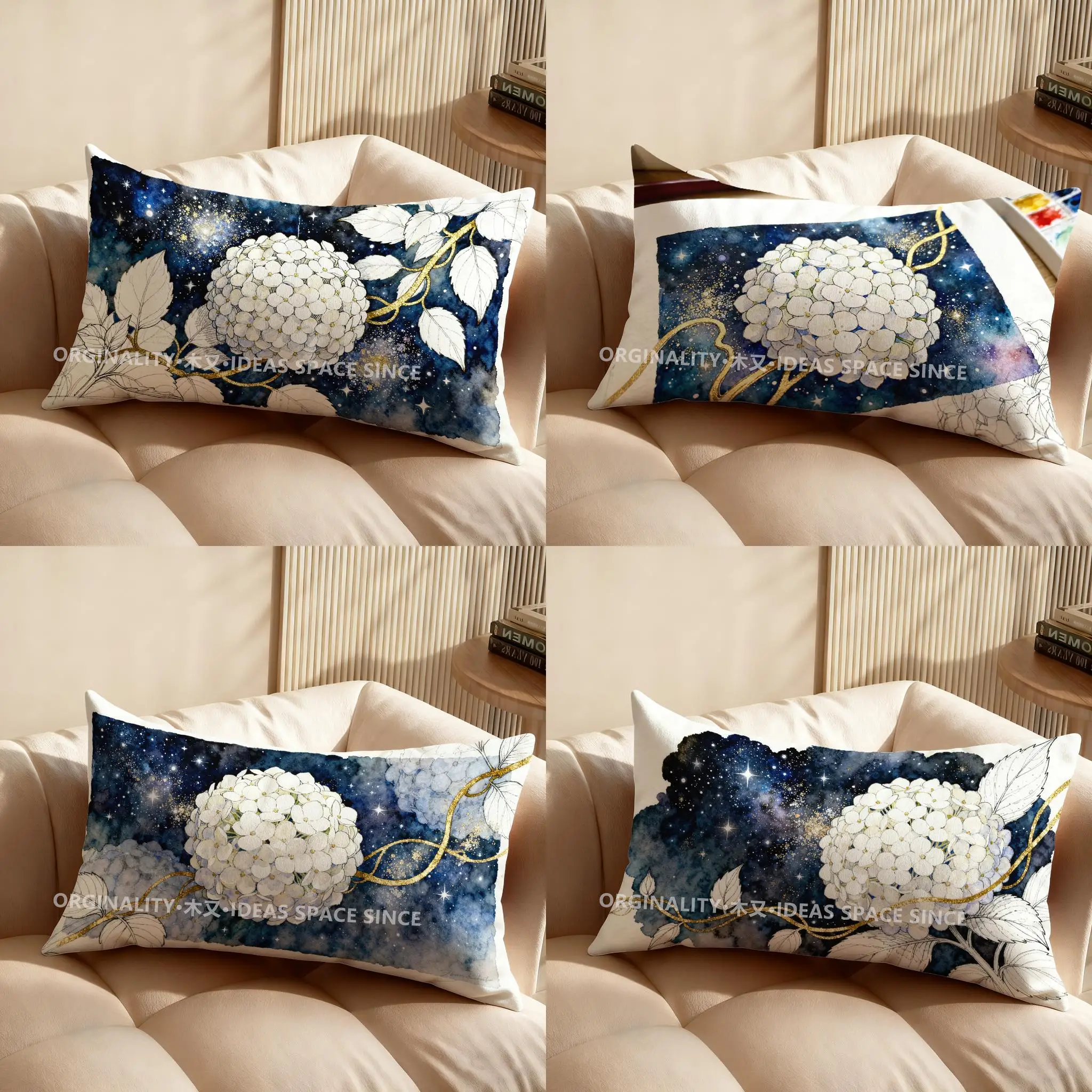

2D Starry Hydrangea Cushion Cover Suitable For Sofa Bedroom Car Pillow Cover Cushion Rectangular Back Cushion