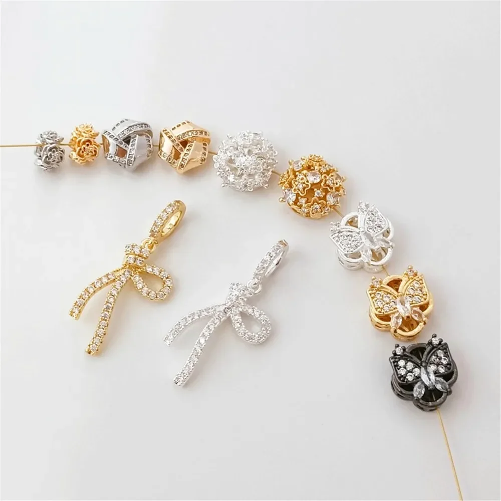 

14K Gold-plated Micro-inlaid Zircon Flower Knot Butterfly Bead Pendant, DIY Handmade Bracelet Jewelry Accessory
