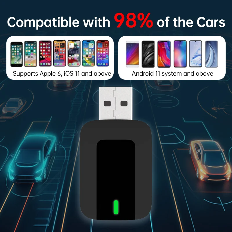 TrolinkTek Wired To Wireless Carplay Android 2In1 Automatic Adapter Car Gadget Smart Box Plug and Play 5Ghz Wifi Fast Connection
