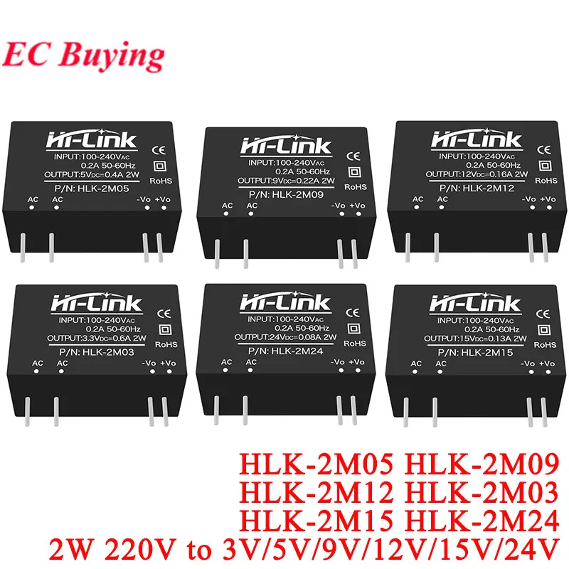 AC-DC Mini wyłącznik izolacyjny moduł zasilania 2W 220v do 3.3V/5V/9V/12V/15V/24V HLK-2M03 2M05 2M09 2M12 2M15 2M24 AC DC