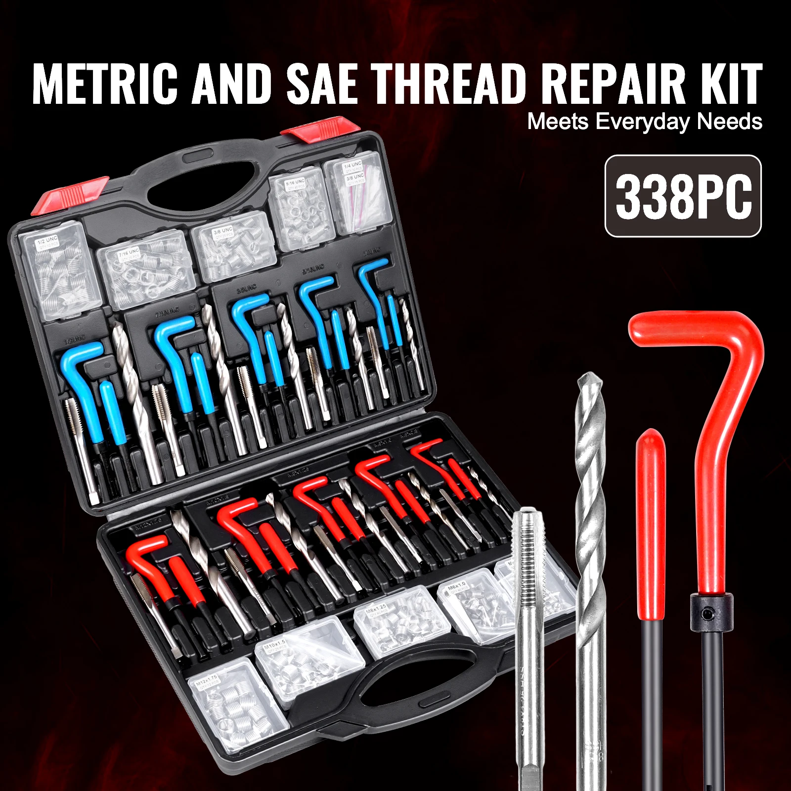 Imagem -03 - Vevor Helicoil Thread Repair Kit Sae e Metric Rethreading Tool Kit Brocas Hss Inserções de Rosca Ferramentas de Instalação Breakoff