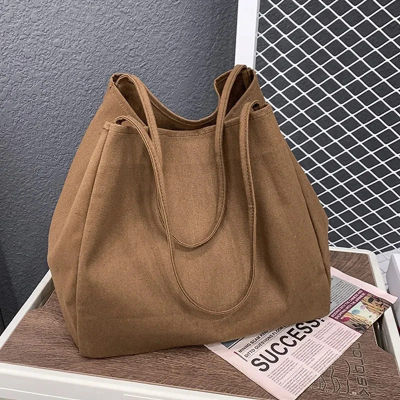 Casual Large Capacity Canvas Shopper Totes High Quality Eco Reusable Grocery Handbag For Women Travel Shoulder Bags Daily Pouch