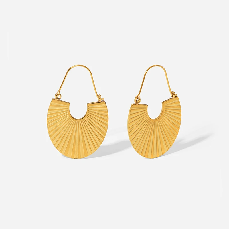 EILIECK 316L Stainless Steel Palm Leaves Fan-shaped Earrings For Women Gold Color Metal Hoop Earrings Designer Girls Jewelry