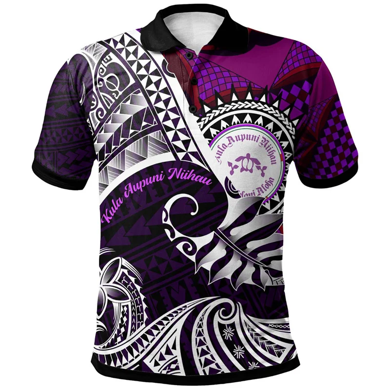 Hawaiian Graphic Polo Shirt For Men Fashion 3D Print Coat Of Arms Short Sleeves Children Tees Polynesian Culture Lapel T Shirts