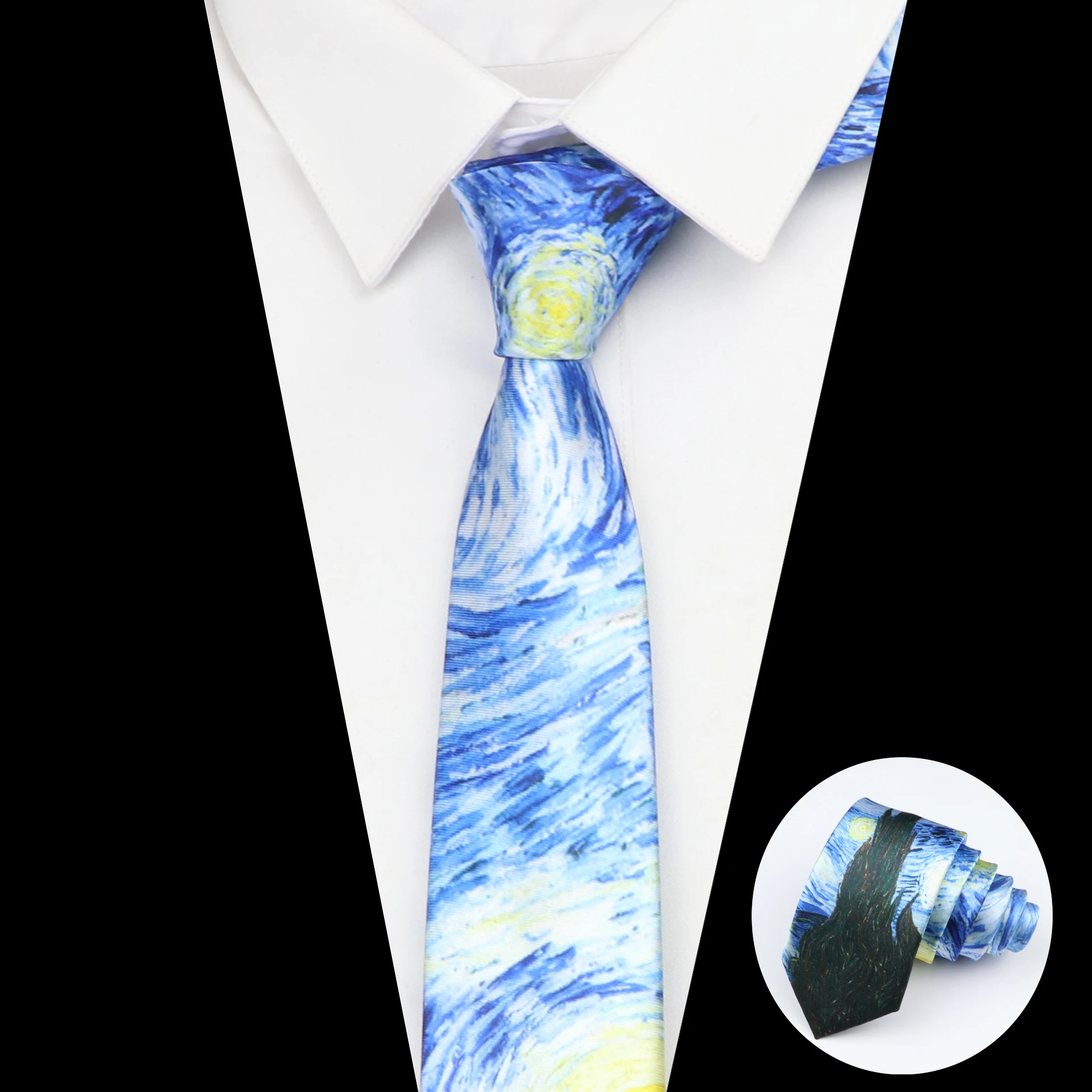 Corbata de pintura al óleo de Van Gogh para hombre, corbata delgada de noche, estrella, Luna, Retro, divertida, accesorios de uso diario, regalo de fiesta de boda, nuevo