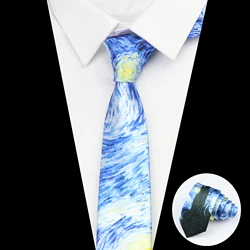 New Van Gogh Oil Painting Tie For Men Star Moon Night Retro Fun Skinny Slim Necktie Accessories Daily Wear Wedding Party Gift