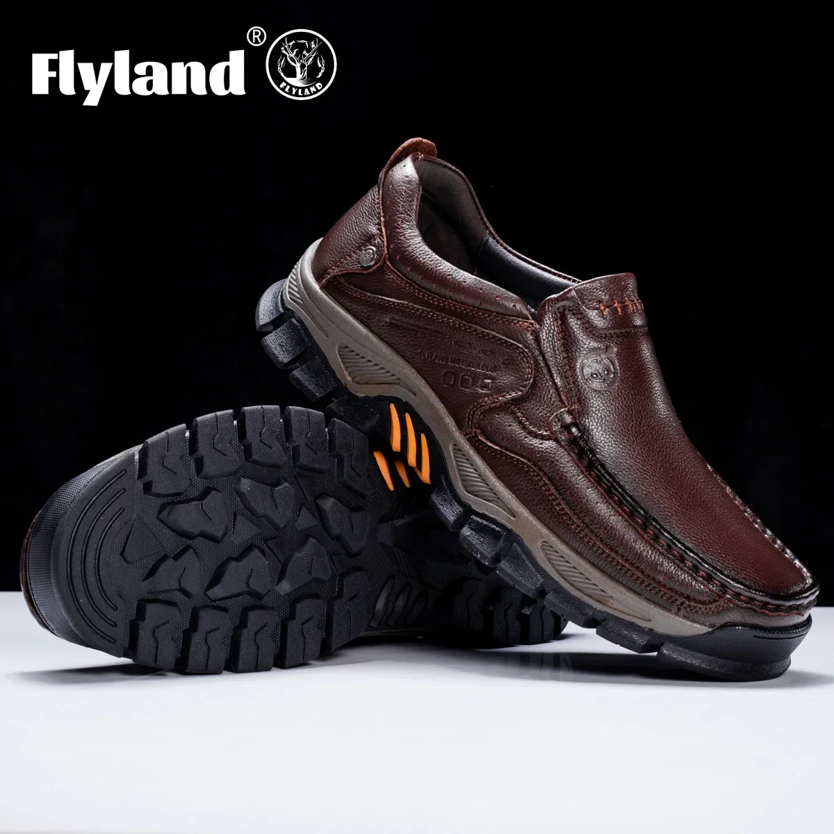 FLYLAND Handmade Men Genuine Leather Shoes Casual Loafers Male Business Dress Shoes