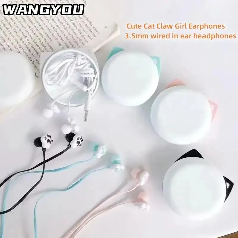 Cute Cat Paw Earphones for Girls 3.5mm Wired In-Ear Headphoneswith Mic Gaming Stereo Music Earbuds Headset for Cell Phone