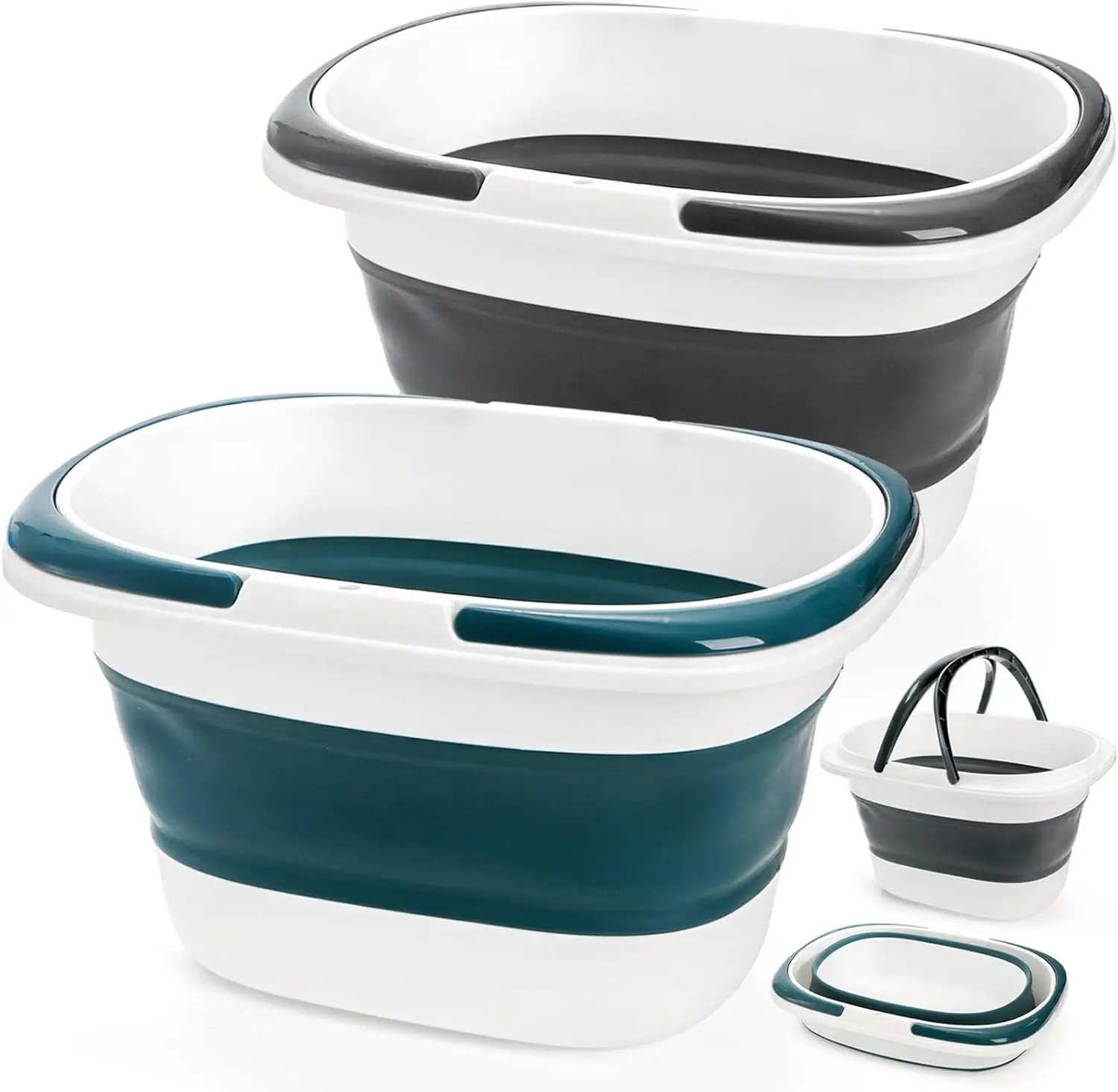 

2-Pack Collapsible Plastic Bucket, Foldable Mop Pail with Handle, Portable Water Container for Cleaning, Camping