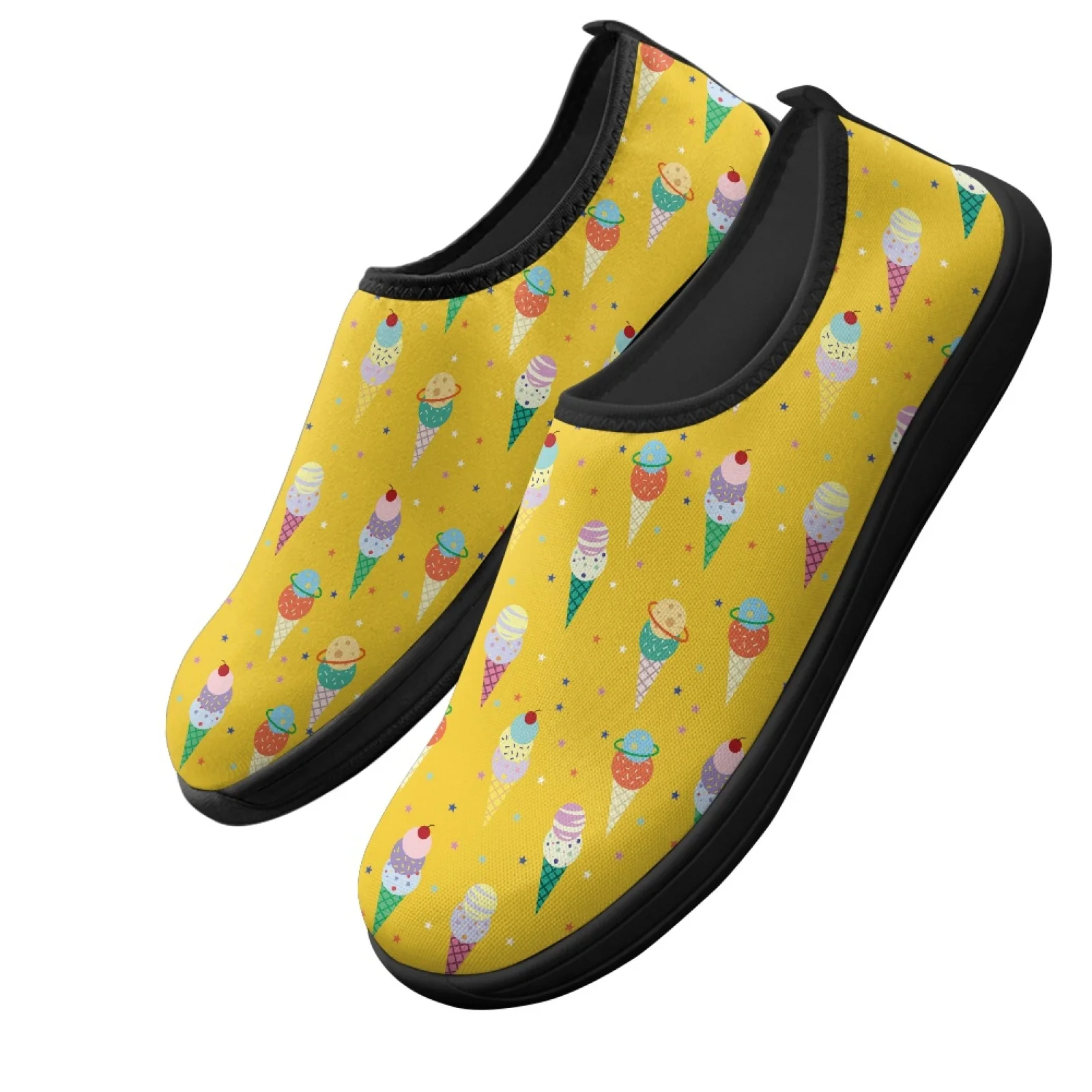 PENSTROLL Ice Cream Print Wide Width Casual Shoes for Walking Polyester & EVA Zero Drop Shoes Sneakers