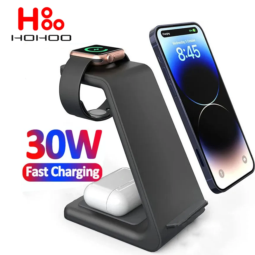 30W 3 in 1 Wireless Charger Stand for iPhone 15 14 13 12 Pro Max Wireless Charging Station for Samsung Galaxy S24 Series Charger