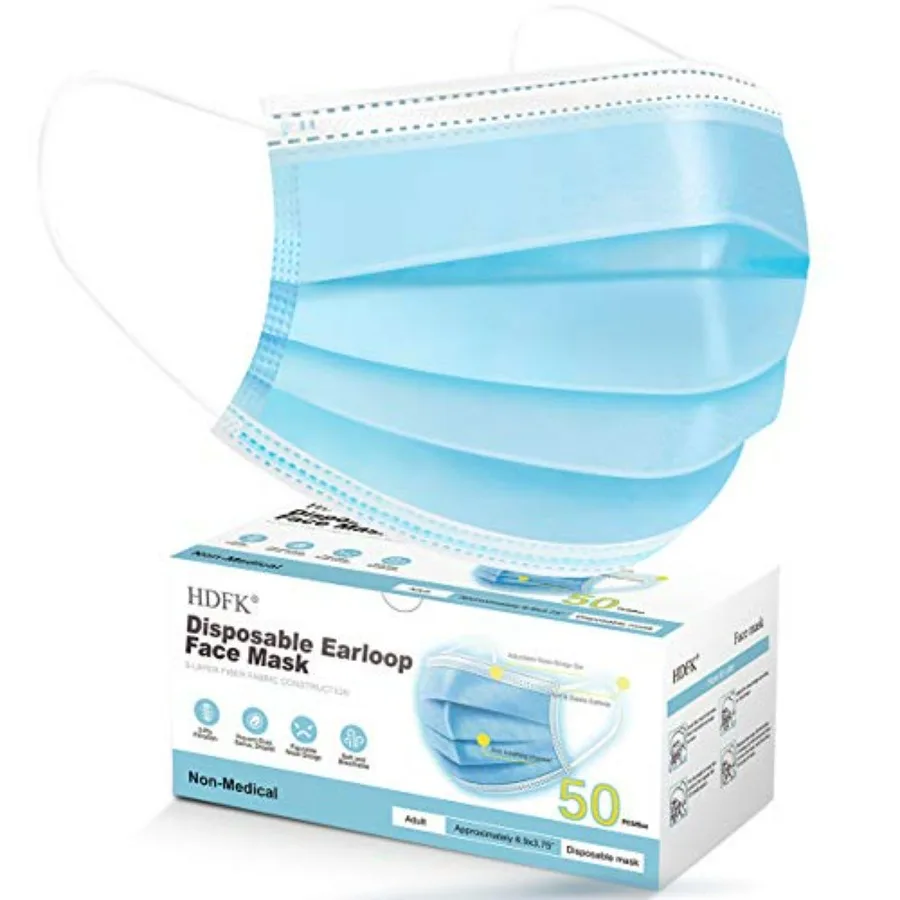 

Face Mask Disposable Adults 3Ply Non-Woven with Nose Clip Ear Loop Blue 50Pack