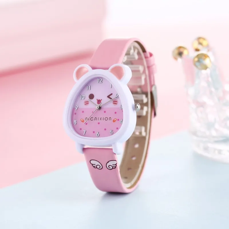 Hot selling new cartoon color cute ear print color children\'s watch for boys and girls, elementary school quartz watch