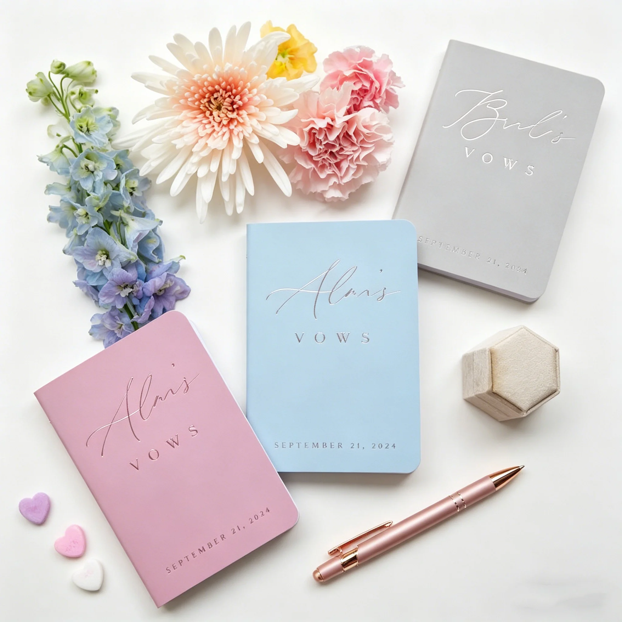

Personalized Pink & Rose Gold Wedding Vow Booklets Set of 2, Custom His & Hers Modern Vow Books for Wedding Ceremony