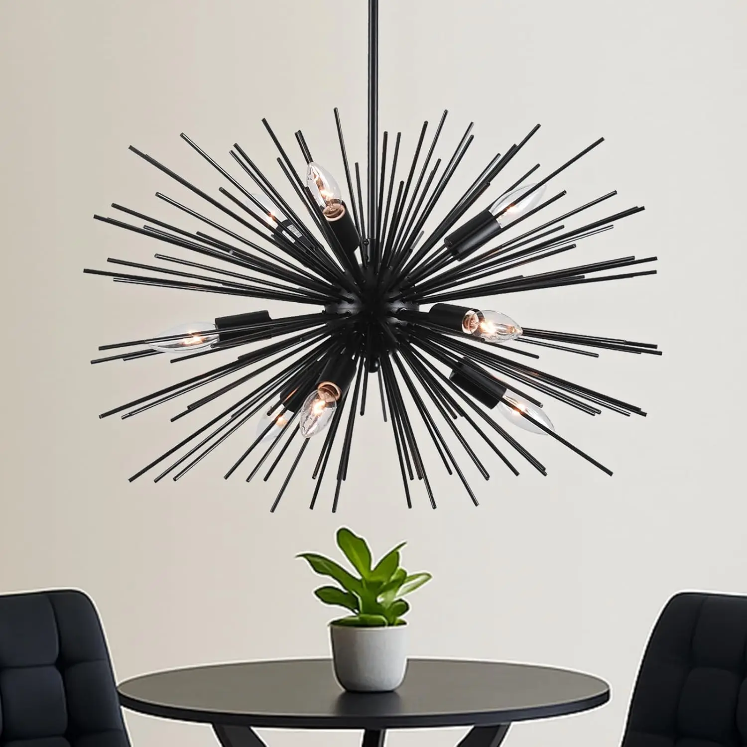 

24in Black Sputnik Chandelier Mid Century Modern 9-Lights Starburst Chandelier Solid Metal Firework Urchin Satellite Chandeliers