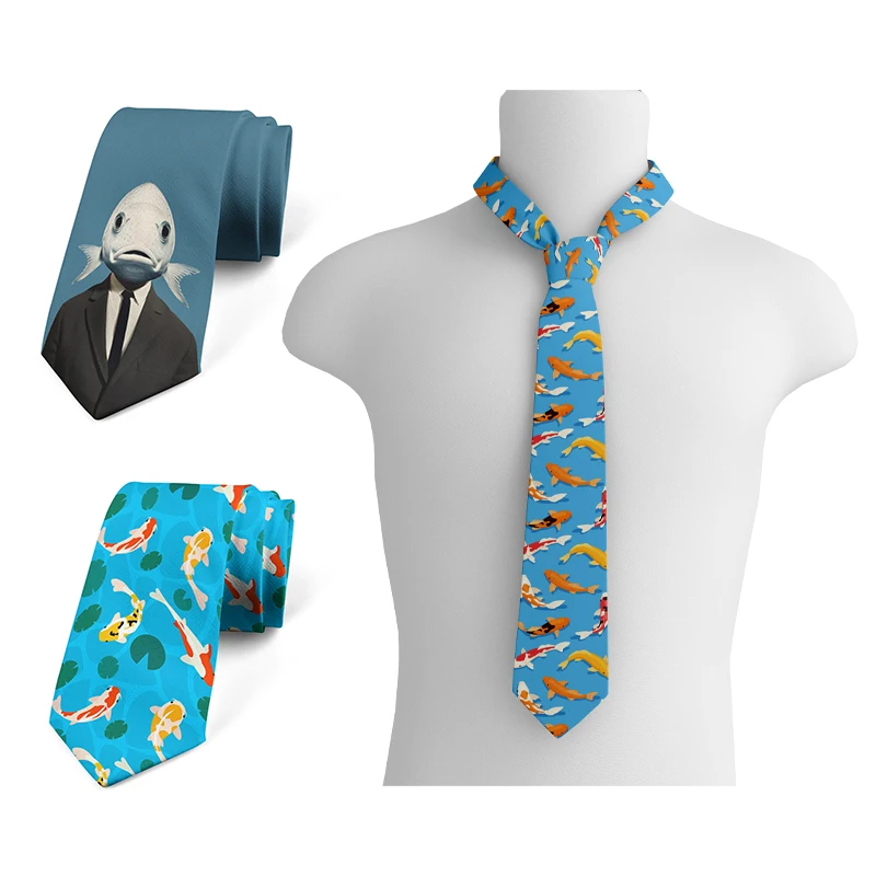 Funny fish 3D printed tie unisex personality business polyester tie 8CM wedding party shirt with novel fashion gift tie