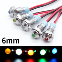 6mm Metal Indicator Light LED Warning Waterproof Signal Lamp With Wire 5V 12V 24V 220V Red/Yellow/Blue/ Green/White Metal Button