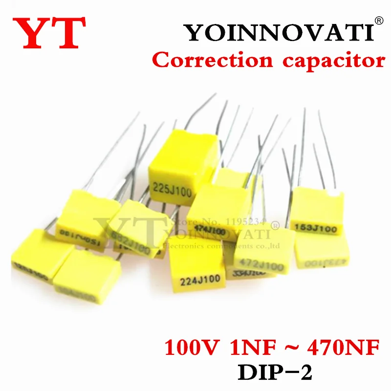 

20Pcs Polypropylene Safety Plastic Film 100V 1nF ~ 470nF 100nf 220nf 10nf 47nf 22nf 1nf 0.47uf 0.1uf 330nf Correction capacitor