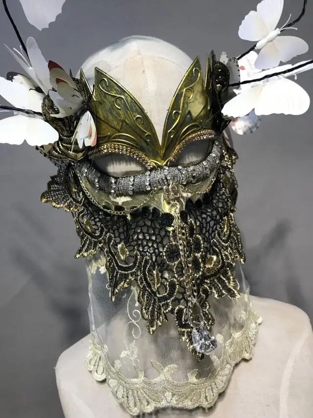 Mask Full Face Black Exaggerated Adult Three-Dimensional Butterfly Decoration Lace Veil Ball Party Performance Props Accessories