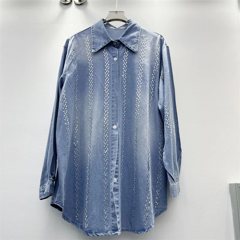 

Женские джинсовые рубашки SuperAen свободного кроя с длинными рукавами на одной пуговице, весна-лето 2026, новые топы