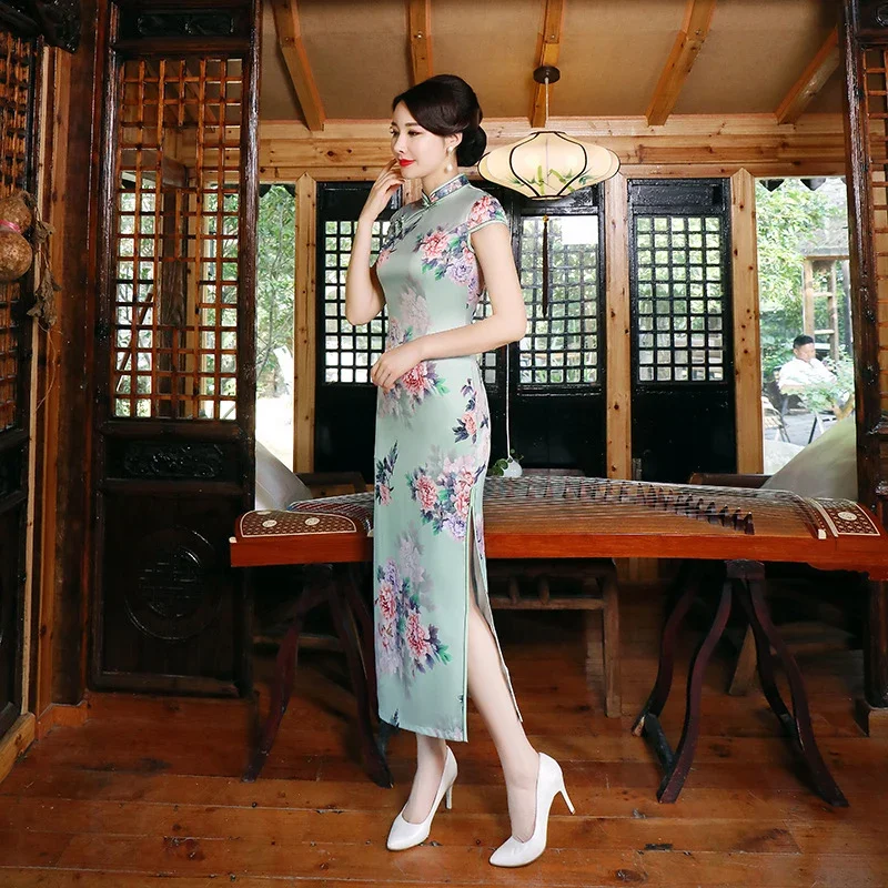 Large Size Chinese Traditional Qipaos Dress Female Sexy Slim Fit Slit Cheongsam Vintage Printed Flower Vestidos De Festa 5XL